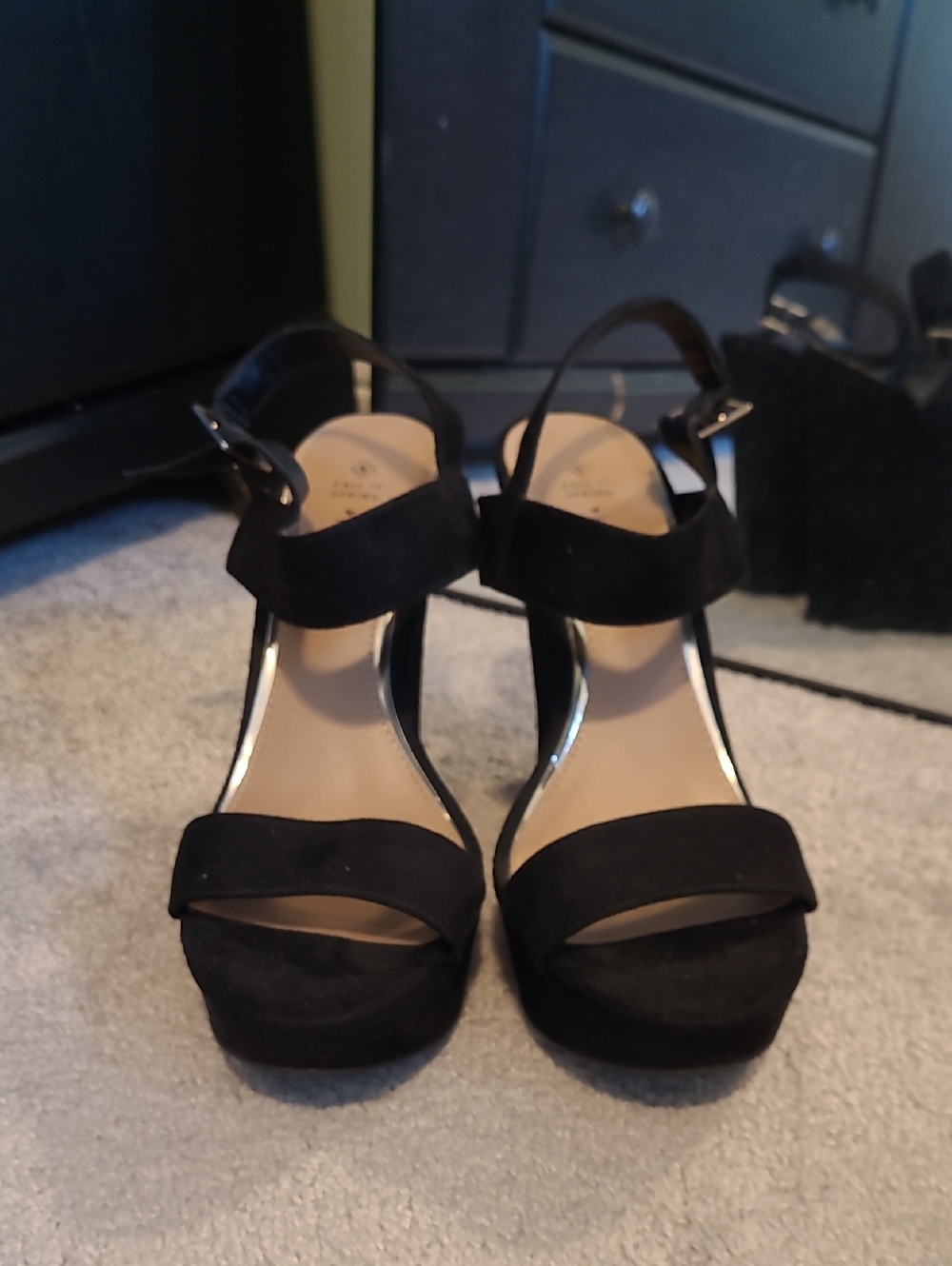 Black Suede Ankle-Strap Platform Heels